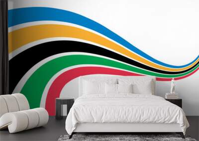 Abstract wavy stripes way of Olympic games colors isolated on transparent background. Vector illustration Wall mural