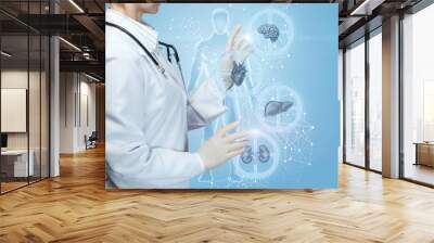 A medical worker adjusts a complex mechanism of health . Wall mural