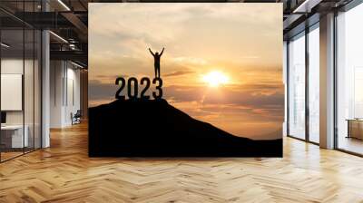 Concept of Victory and success in 2023 in business and in life. Wall mural