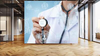 Doctor diagnose patients on the network the network . Wall mural