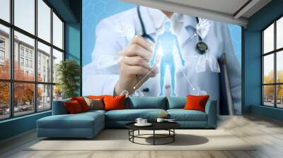 Doctor shows a hologram and the internal organs . Wall mural