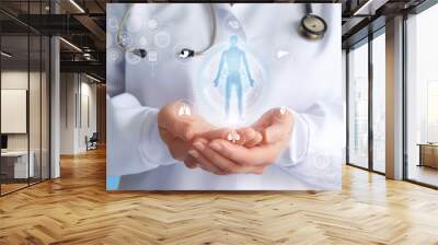 doctor shows a hologram of a patient . Wall mural