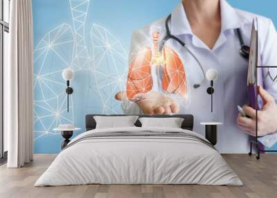 Doctor shows human lungs. Wall mural