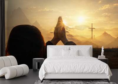 The concept of prayer and hope for the world. Wall mural