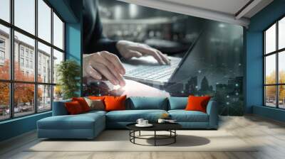 Work using mobile computers and modern technologies . Wall mural