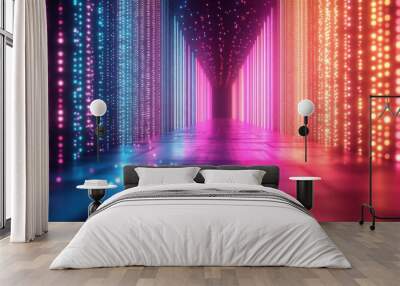 3d abstract scientific backgroun3d with fluorescent vertical lines glowing in ultraviolet light fantastic wallpaper Wall mural