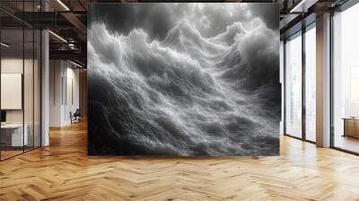 3D animation of a monochrome black and white seascape with stormy waves in a minimalist background. Wall mural