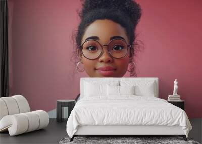 3d render african woman doctor in glasses han3d gesture healthcare professional black female cartoon character isolate3d on pink backgroun3d medical presentation Wall mural