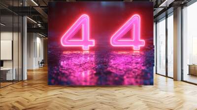 3d render neon linear number four an3d colorful clou3d glowing with pink blue neon light abstract fantasy background Wall mural