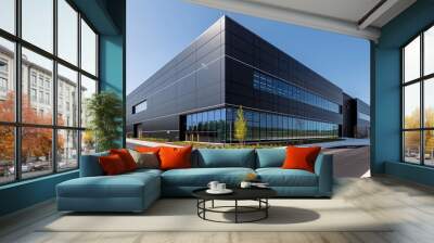 3d render of modern data center office building with glass facade and glowing lights Wall mural