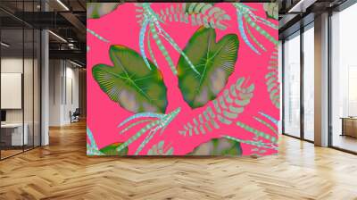 Colourful Seamless Pattern with tropic flowers and leaves. Wall mural