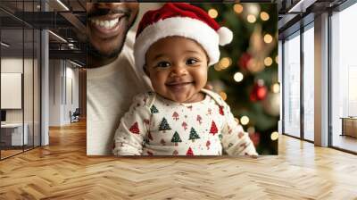 A baby smiles for the camera, wearing a festive outfit. AI. Wall mural