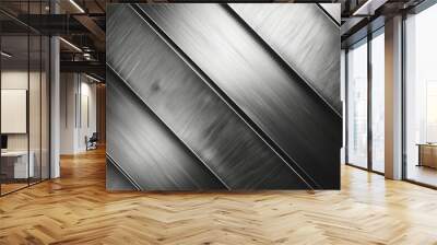 A background with diagonal stripes showcasing a brushed metal finish, alternating between matte and glossy effects, Wall mural