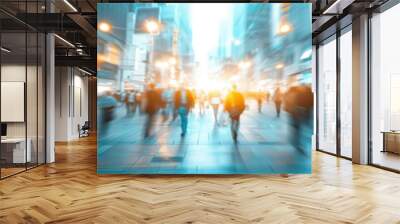 A blurry image of people walking down a city street. AI. Wall mural