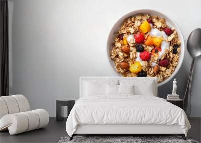 A bowl of cereal with yoghurt and berries Wall mural