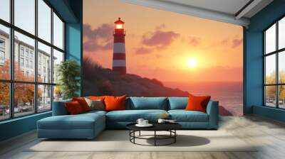 A lighthouse at the sunset Wall mural