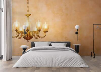 A luxurious gold chandelier hanging from an ornate ceiling, gold chandelier, opulent lighting Wall mural