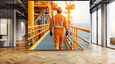 A project supervisor inspecting the progress of an offshore gas extraction facility Wall mural