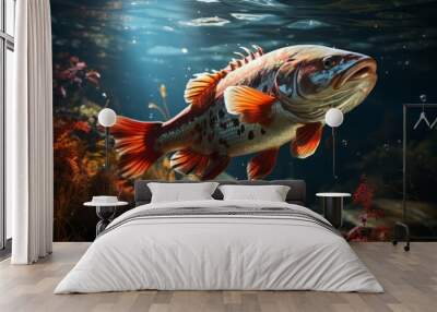 A rainbow trout leaping out of the water, its scales glistening in the sunlight. Wall mural