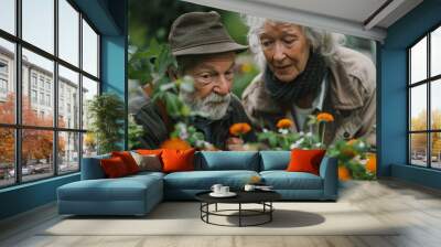 A scene in a holistic health consultation, where the elderly patient and practitioner are surrounded Wall mural