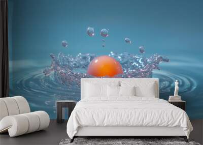 A single droplet of water containing a small, glowing embryo, floating in mid-air, Wall mural