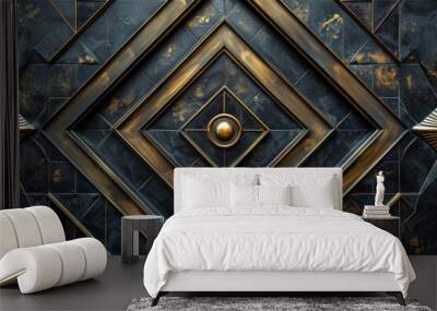 A sleek digital wallpaper featuring streamlined geometric patterns and metallic accents reminiscent of the Art Deco era, Wall mural