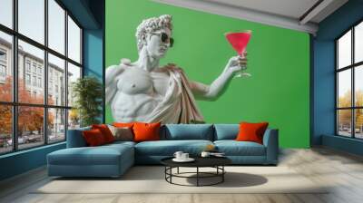 A statue holding a cocktail glass in his hand. AI. Wall mural