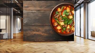 A vegan Thai herbal soup, filled with mushrooms, tofu, and aromatic lemongrass, bubbling away in a traditional pot Wall mural