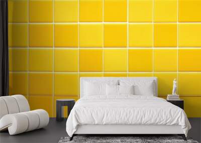 A yellow tile wall with squares of different sizes. Generative AI. Wall mural