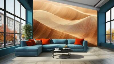 Abstract background showcasing smooth, undulating waves in warm wooden tones, creating a serene and flowing visual effect Wall mural