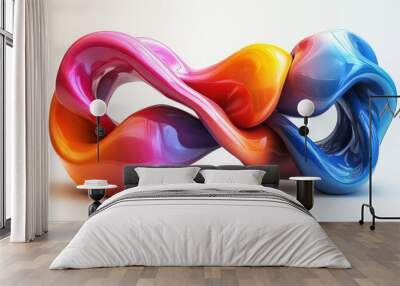 abstract colorful distorte twiste shape tangle strings an loop creative clip art isolate on white background Wall mural