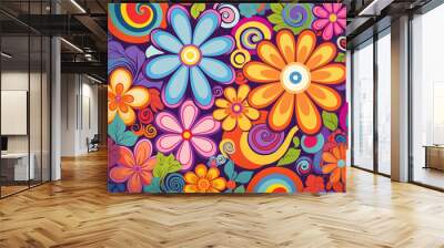 Ai Generated Art Abstract Colorful Floral 60s Pattern Of Flowers Wall mural