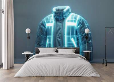 illuminated blue led light-embellished jacket on a gray background. integrates fashion with high tec Wall mural