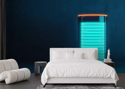 Battery icon at 100, glowing blue charge, modern futuristic look, 3D illustration Wall mural