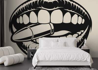 Bite the bullet vector illustration in chicano tattoo style Wall mural