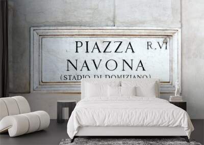 Piazza Navona sign on historic italian building in Rome Wall mural