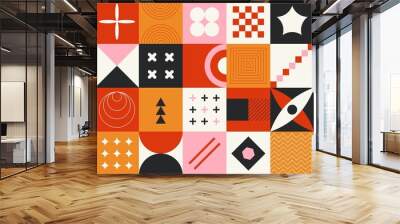 Brutalism . Abstract contemporary pattern design with minimalistic primitive geometric forms. Vector basic form set Wall mural