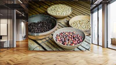 Close up of raw coffee beans, Bali, Indonesia Wall mural