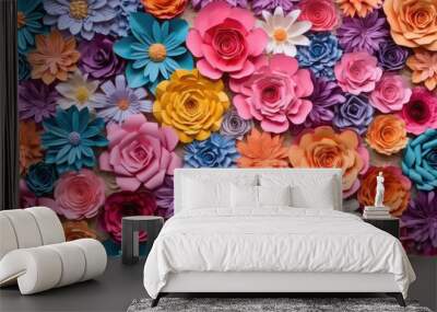 colorful paper flower wall as a vibrant background, created with generative ai Wall mural