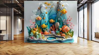 cute papercraft under the sea Wall mural