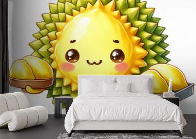 cute watercolor durian clipart,durian retro character,durian lover,cute fruit clipart Wall mural