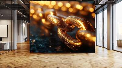 cycle animation abstract backgroun with tangle golden chains shiny metallic texture fashion intro Wall mural