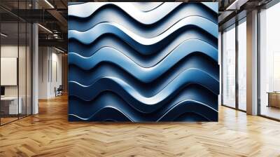 Deep blue and silver wavy zigzag pattern with a smooth, metallic finish, showcasing a cool and sophisticated design with high detail and a modern, serene aesthetic Wall mural