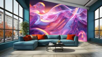 Fluid, abstract 3D forms with bright and colorful light accents, Wall mural