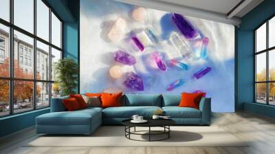 Background Healing minerals, stones, crystals. the practice of magic spells and cleansing. Crystal Ritual, Witchcraft Wall mural