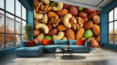 Fresh organic nut assortment, mixed variety, detailed textures, 3D illustration Wall mural