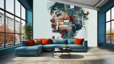 Futuristic profile of a woman overlaid with digital elements Wall mural