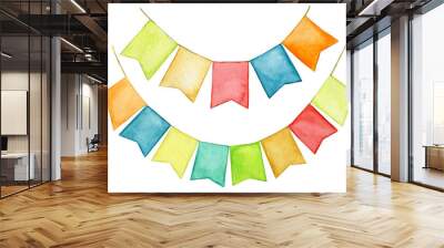 garland flags, different colors. Watercolor set, on an isolated background Wall mural