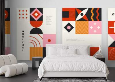 Geometric posters. Bauhaus covers collection. Colorful background for banners design. Wall art in minimalistic style. Abstract neo geometry. Modernism brochure or flyer. Vector illustration Wall mural