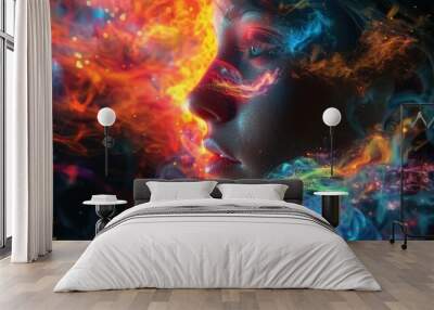 glowing with neon rainbow color fire. colorful fantasy realism. psychedelic realism 
 Wall mural